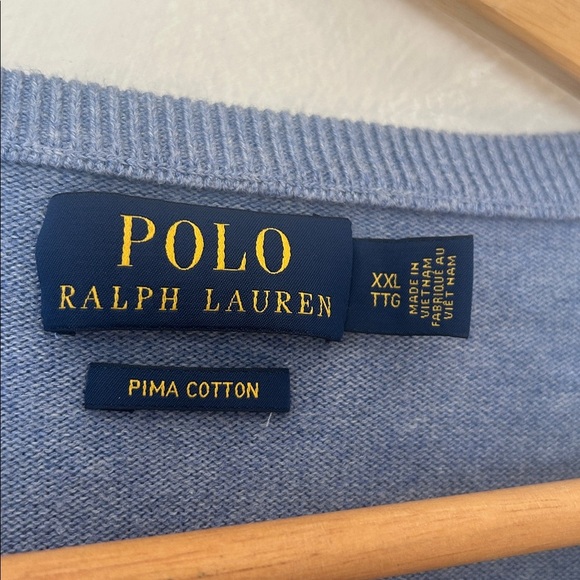 Polo Ralph Lauren Men’s XXL V-Neck Sweater 100% Pima Cotton in Camp Blue - Picture 3 of 6